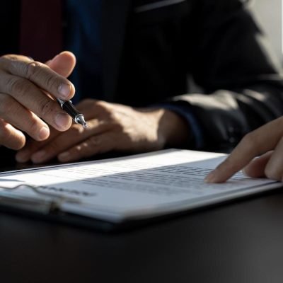 The home insurance salesperson is explaining the details of the policy and the benefits that can be obtained when agreeing to purchase insurance with his company. Home insurance concept.